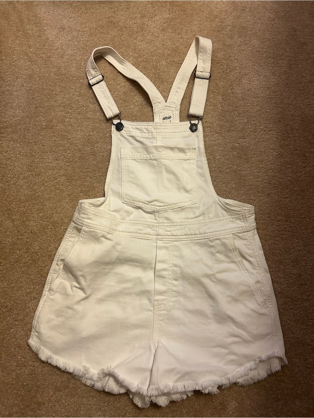 aerie Cream Denim Short Overalls